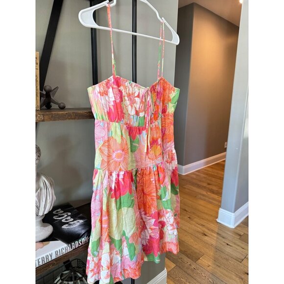 Amur Eriel Linen Blend Mini Dress Stripe Tropical Floral Womens Size 4 - Picture 9 of 12